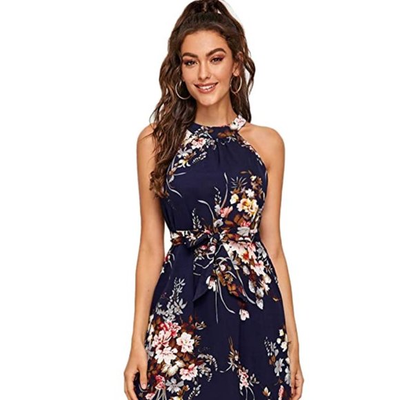 Boutique Dresses & Skirts - Navy Blue Criss Cross Backless Layered Split Dress